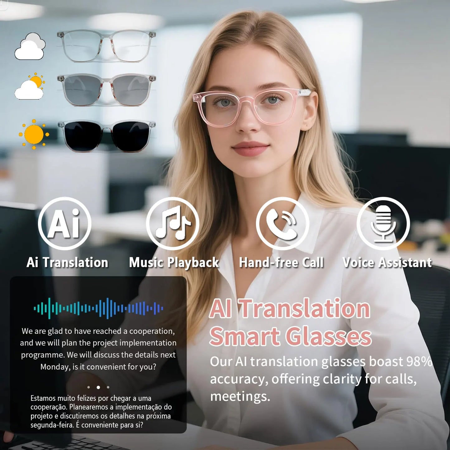 Step into seamless global conversations with smart AI translation glasses that listen, translate, and adapt in real time.