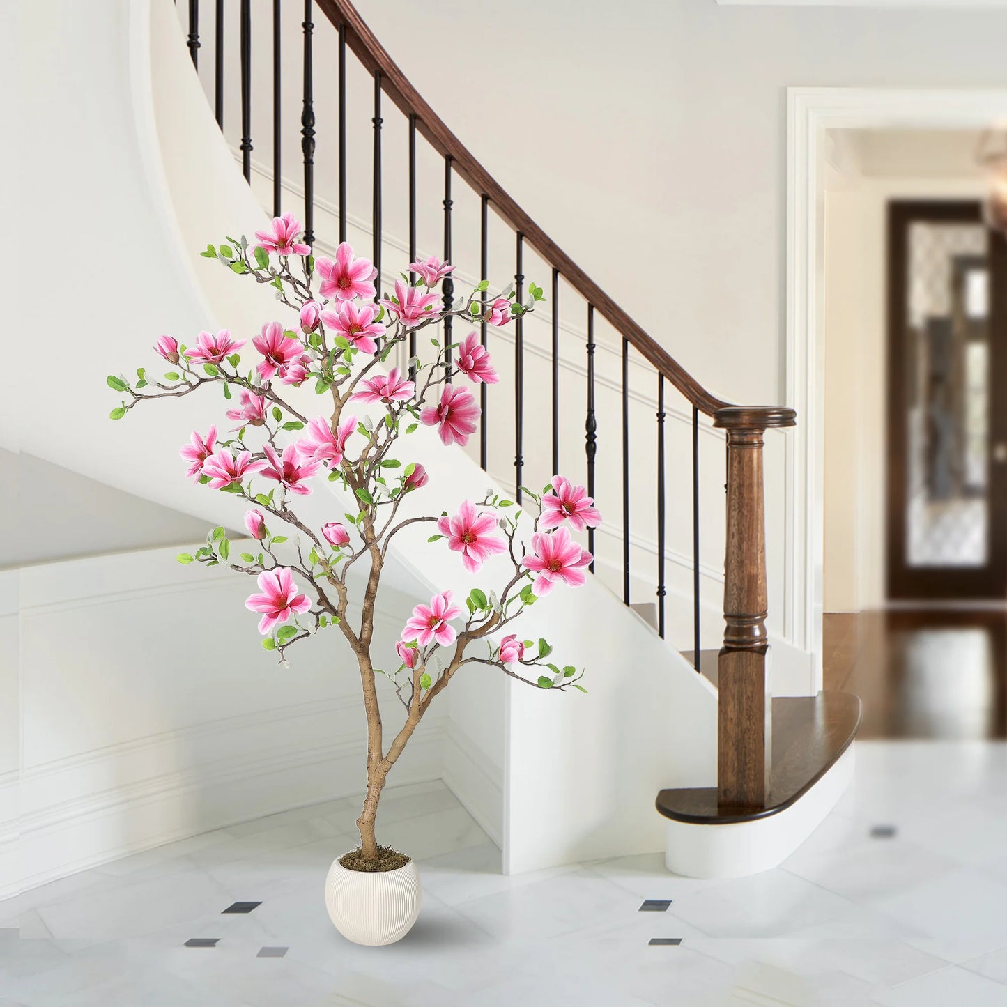 HiMISS Lifelike Magnolia Tree Silk Plant for Home Decor