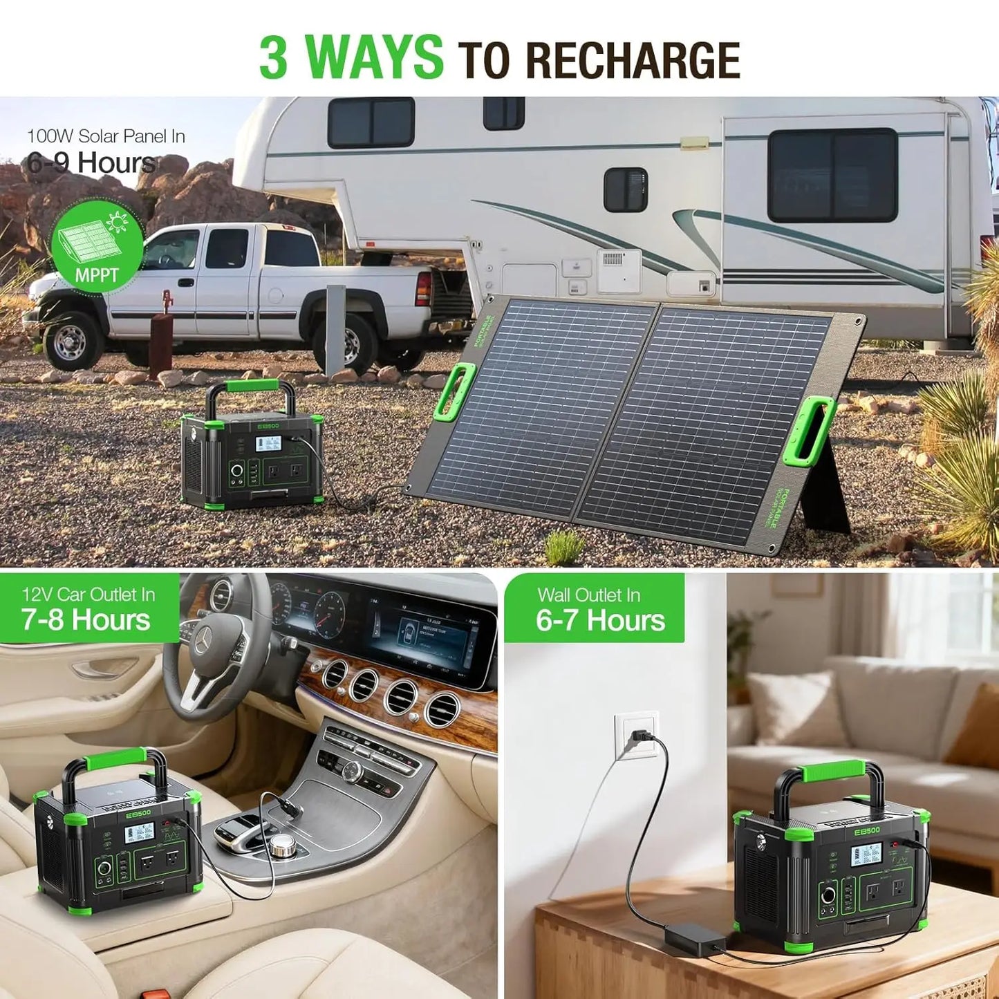 Portable Power Station 500W 519Wh Solar Generator USB C PD