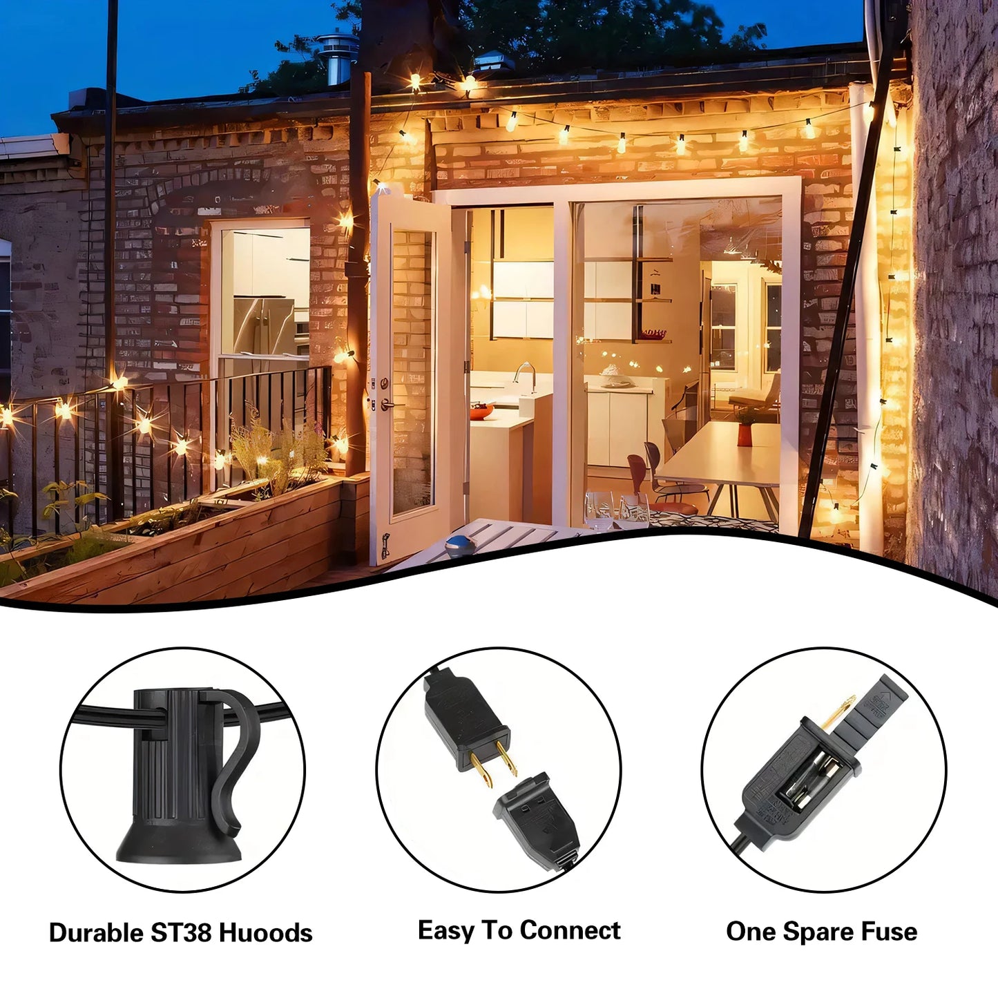 ST38 Solar String Lights 24 LED Outdoor Patio Waterproof