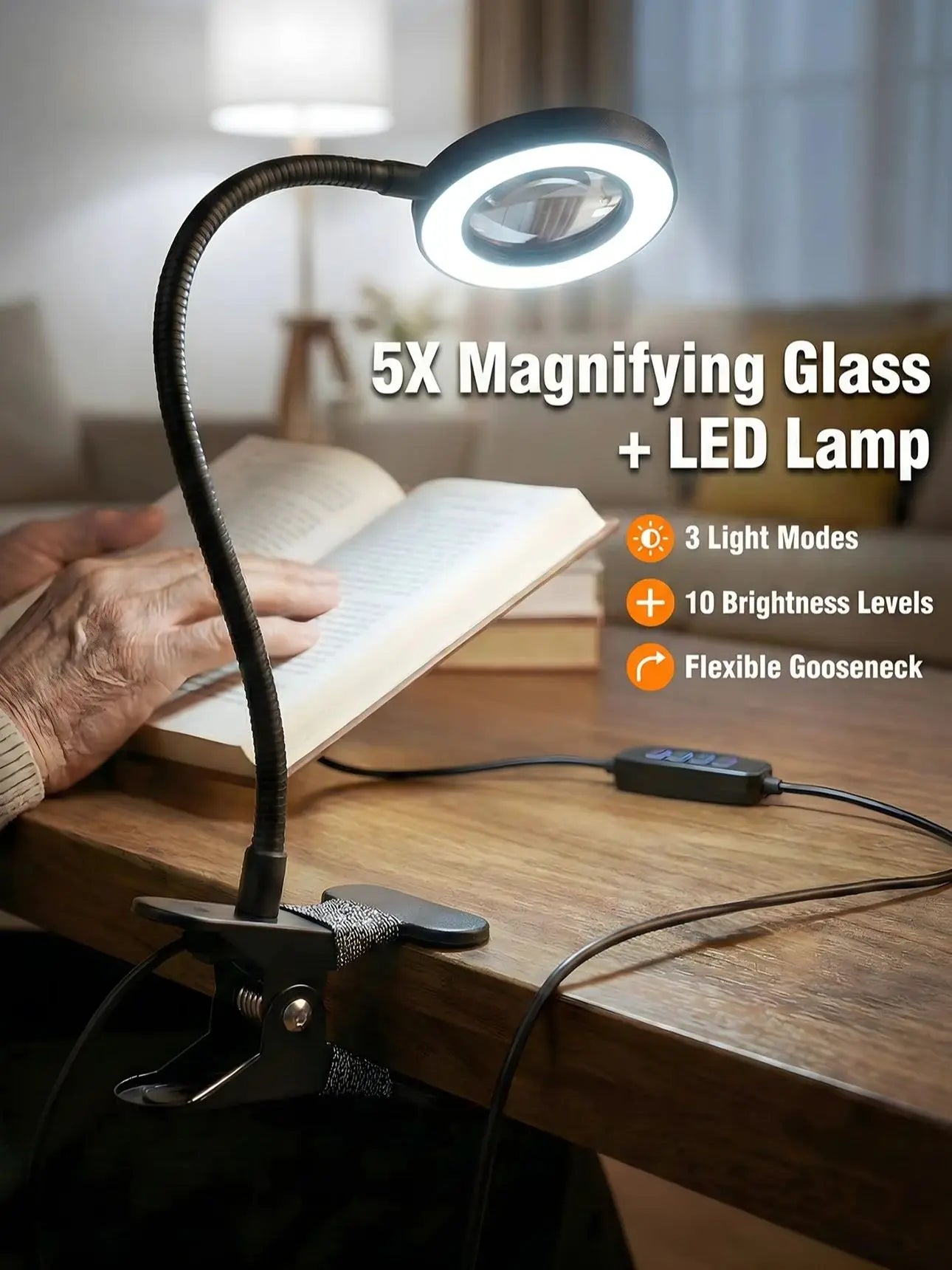Smeileas 5X Magnifying Lamp with Light Clip On LED Reading