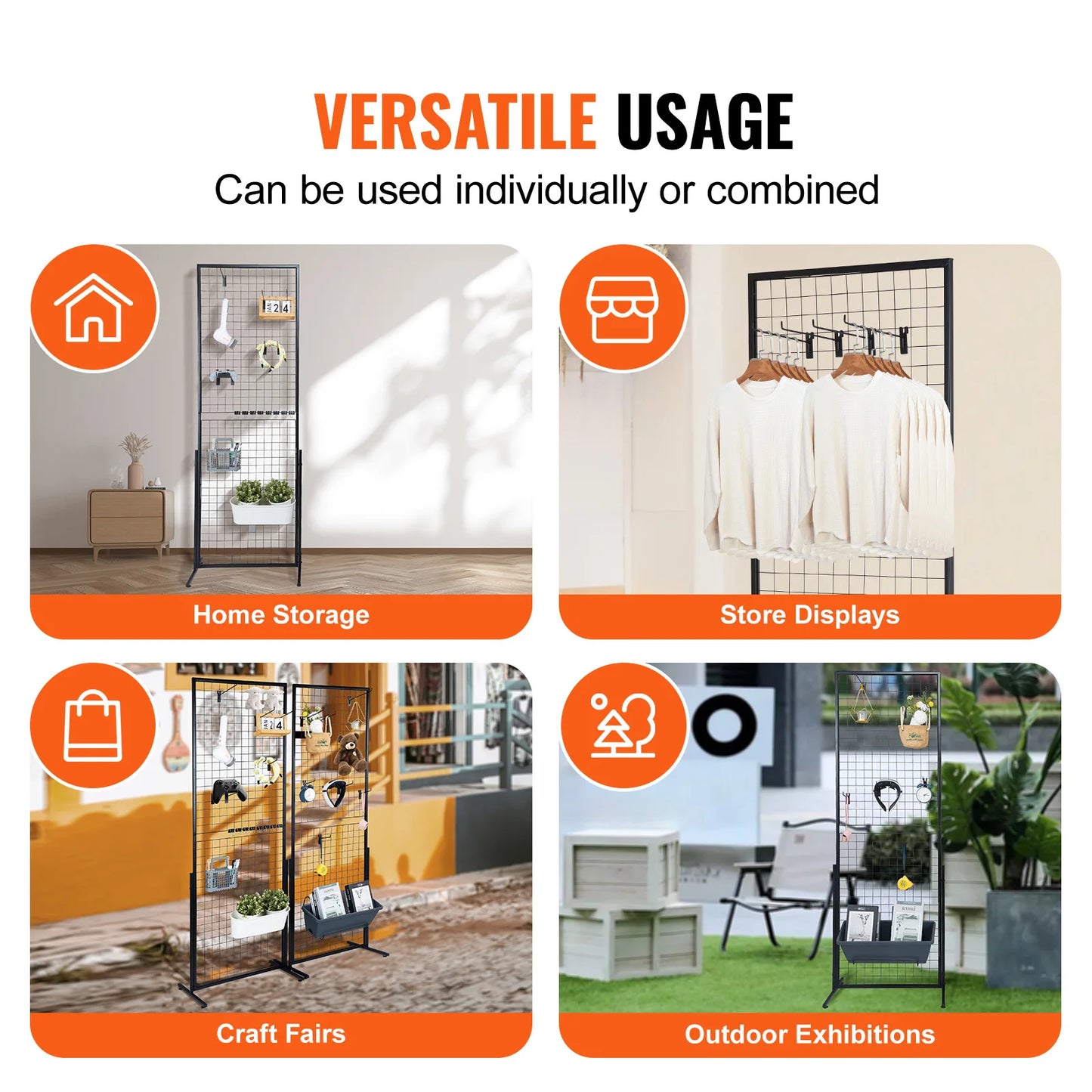 SucceBuy Grid Wall Panels Display Rack Double Sided With Hooks