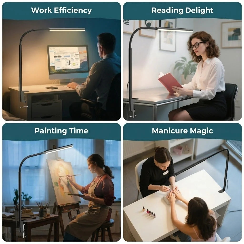 LED Desk Lamp With Clamp Gooseneck 5 Lighting Modes 11 Brightness Levels