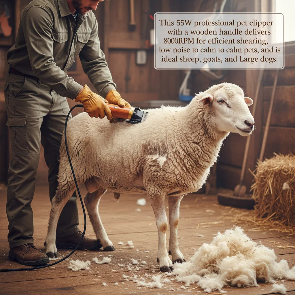 Electric Pet Clipper 55W Corded With Wooden Handle US Plug For Sheep Goats Dogs Low Noise Grooming Tool