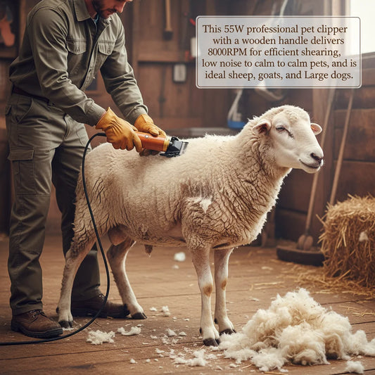 Electric Pet Clipper 55W Corded With Wooden Handle US Plug For Sheep Goats Dogs Low Noise Grooming Tool