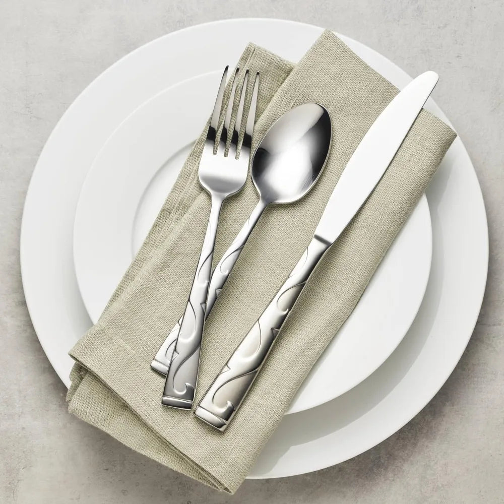 Stainless Steel Flatware Set Everyday Use With Serving Utensils