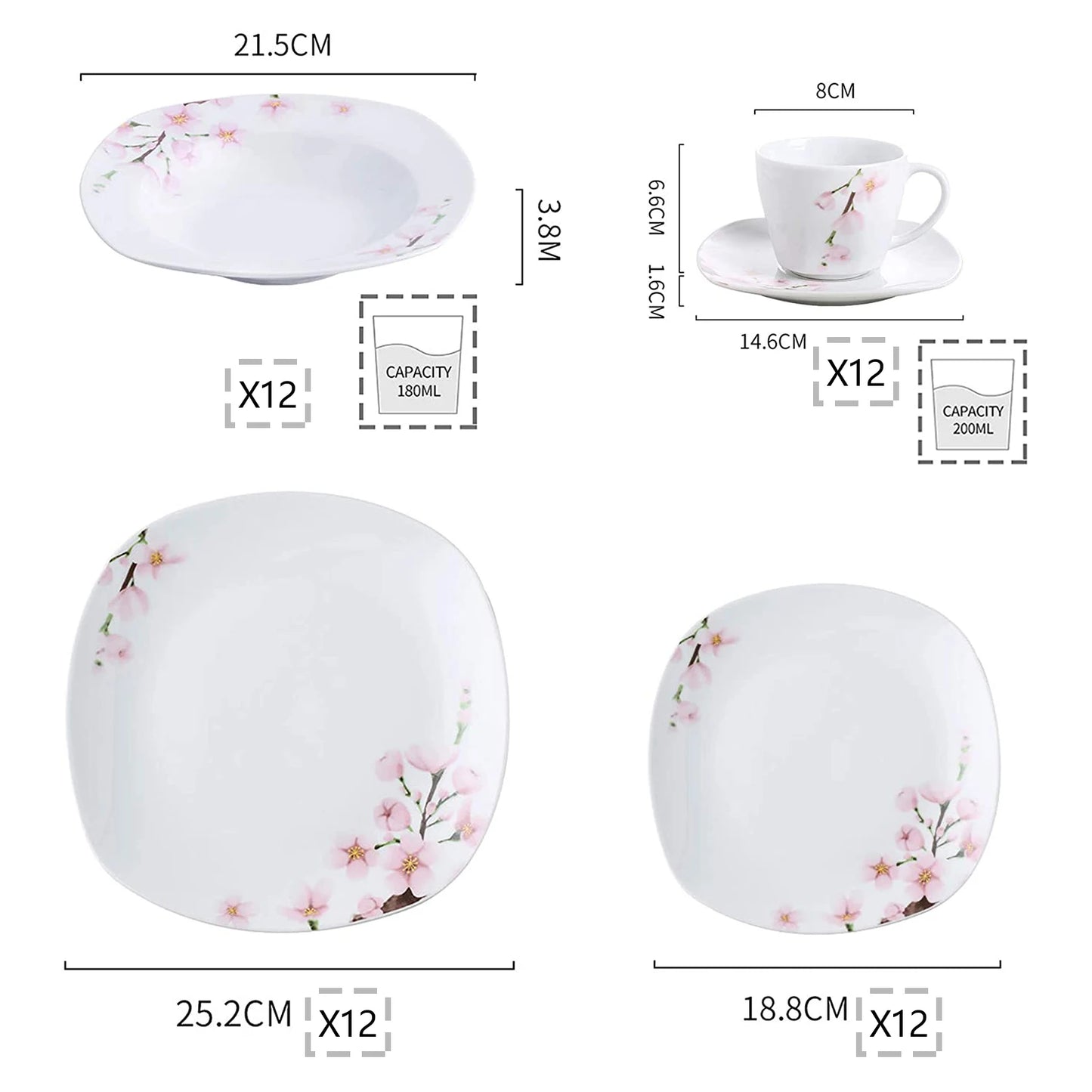 Veweet Annie Porcelain Dinnerware Set For 12 Place Settings
