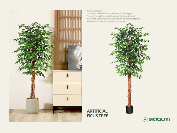 KAZEILA Silk Ficus Tree With Curved Trunk For Office Decor
