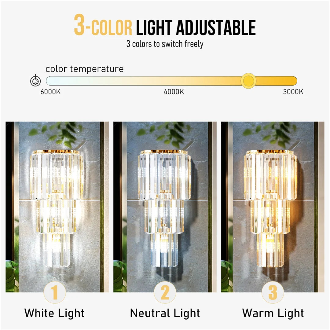 LUVODI Modern Crystal Wall Lamp 3 Layer Sconce Light E14