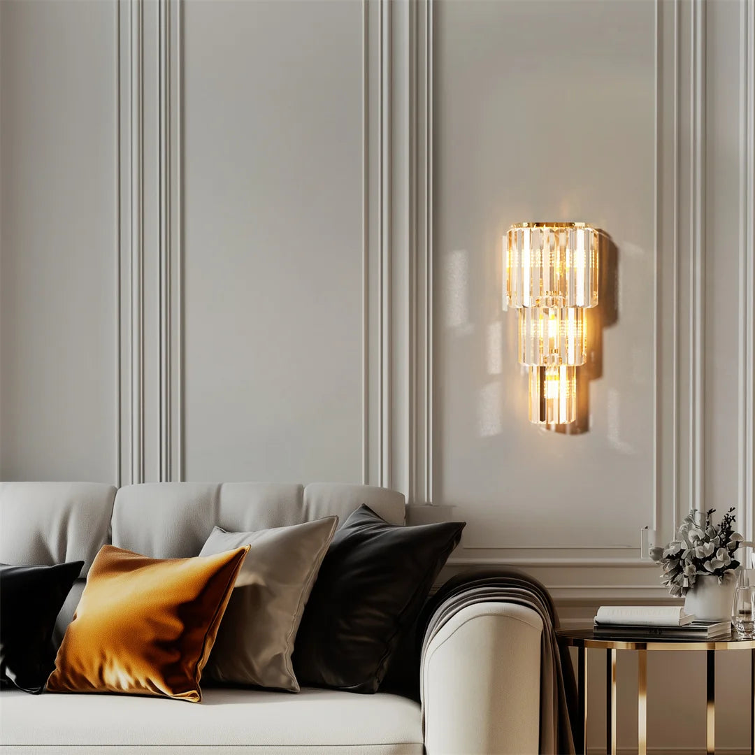 LUVODI Modern Crystal Wall Lamp 3 Layer Sconce Light E14