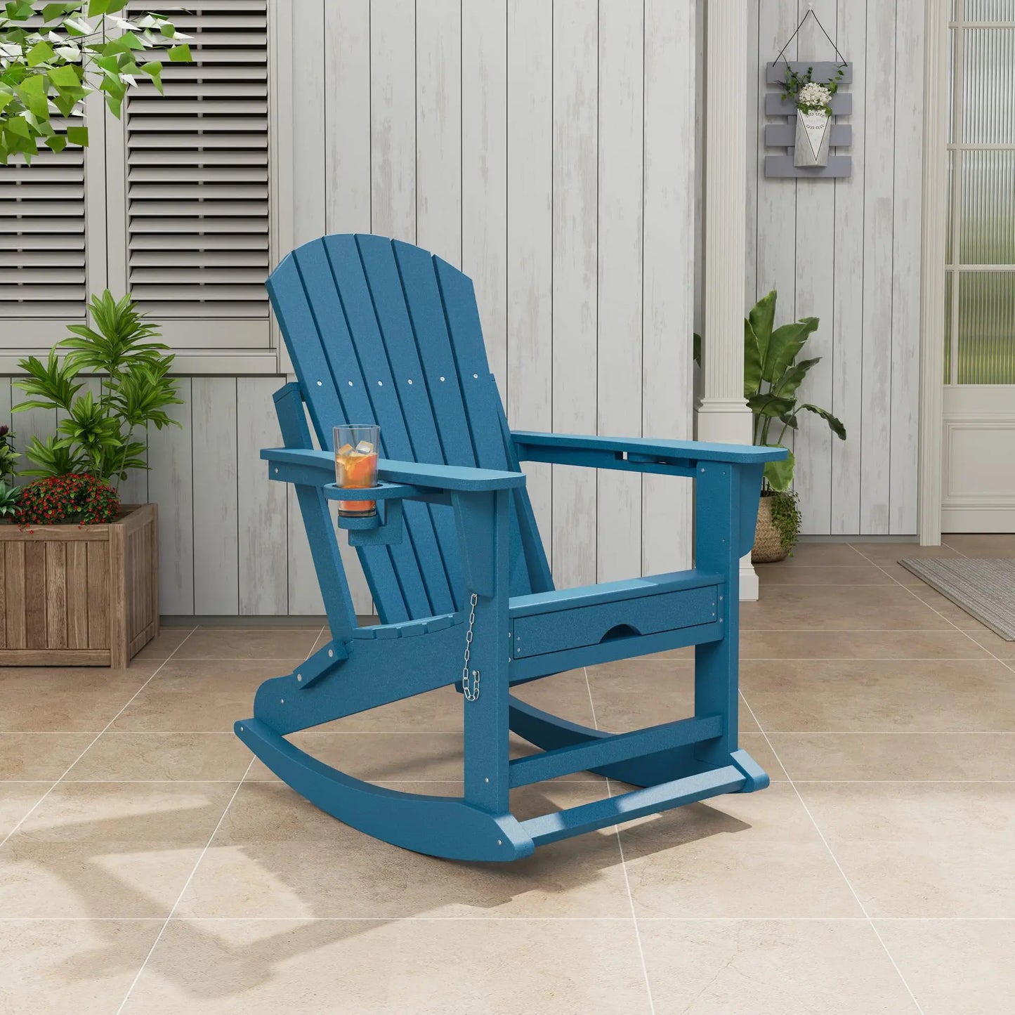Studyset 4 In 1 Folding Adirondack Rocking Chair With Ottoman Cup Holder