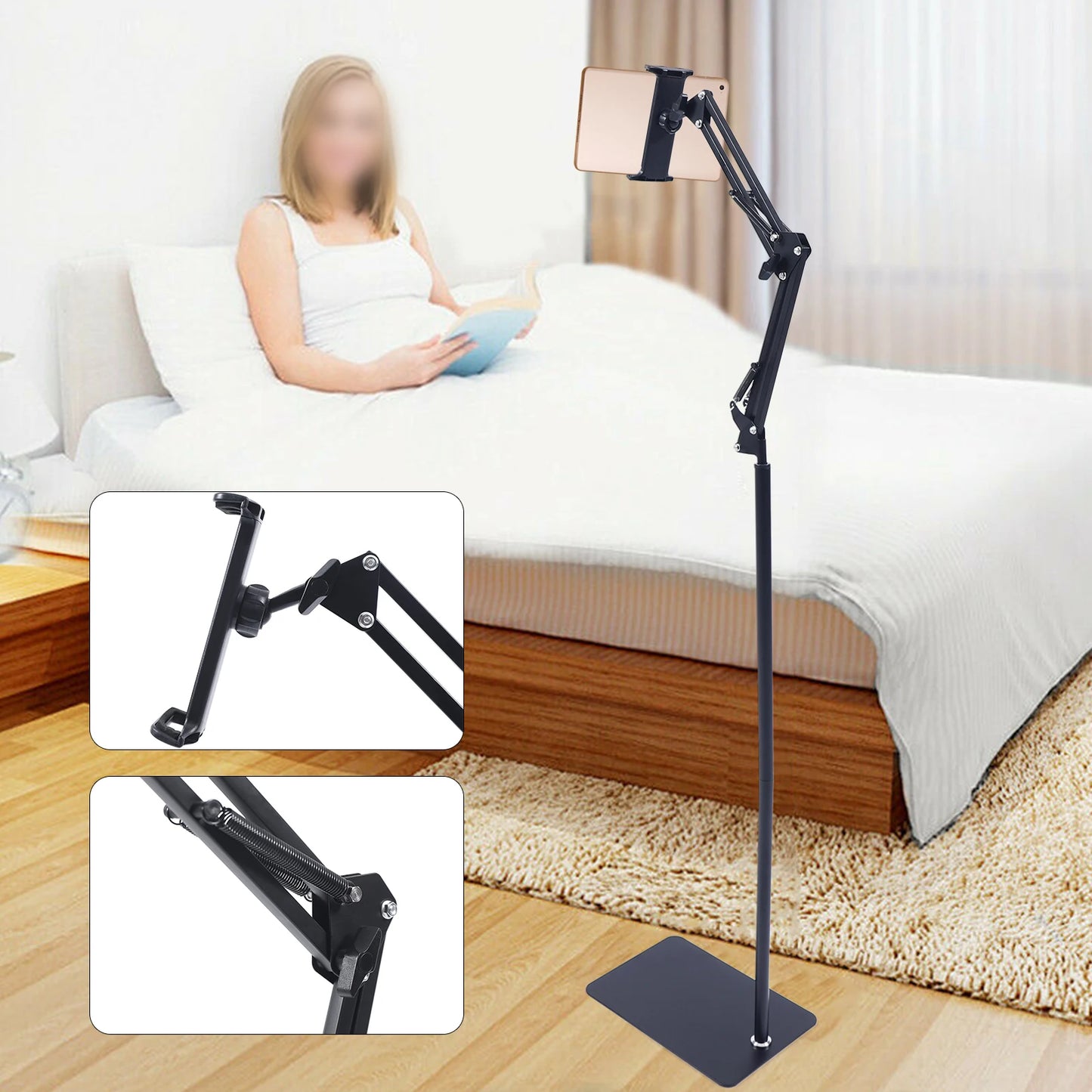 Tablet Floor Stand With 360 Degree Swivel And Adjustable Height