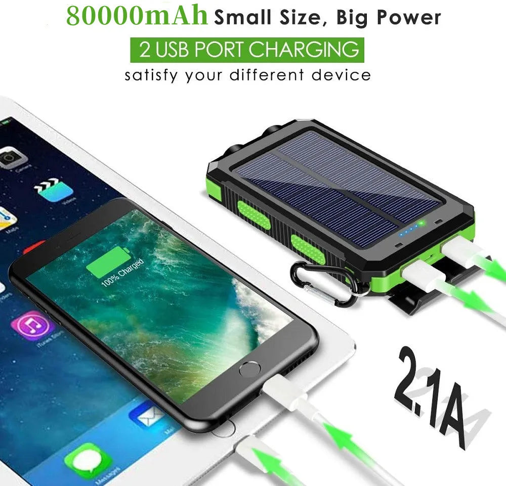 Oloey Solar Power Bank 80000Mah Portable Charger Strong Led Light
