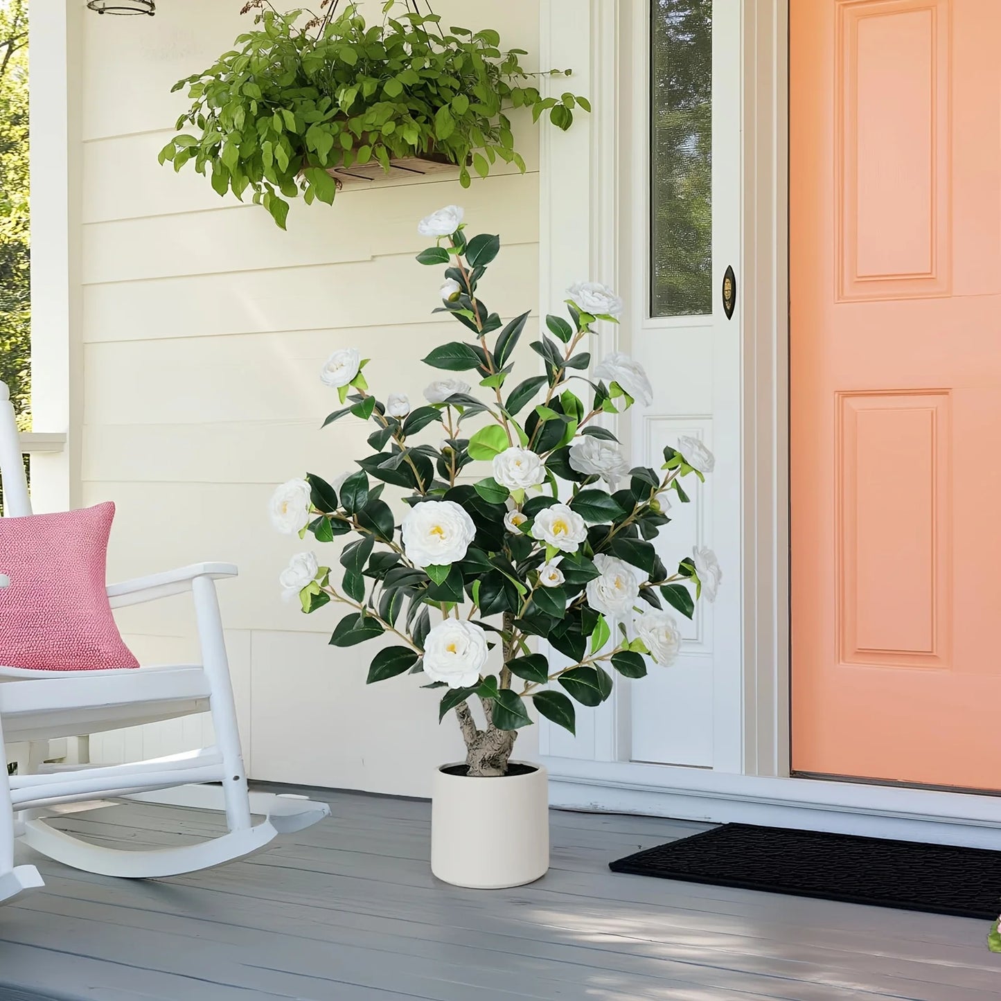 Two Pack Artificial Camellia Tree With Planter For Indoor Outdoor