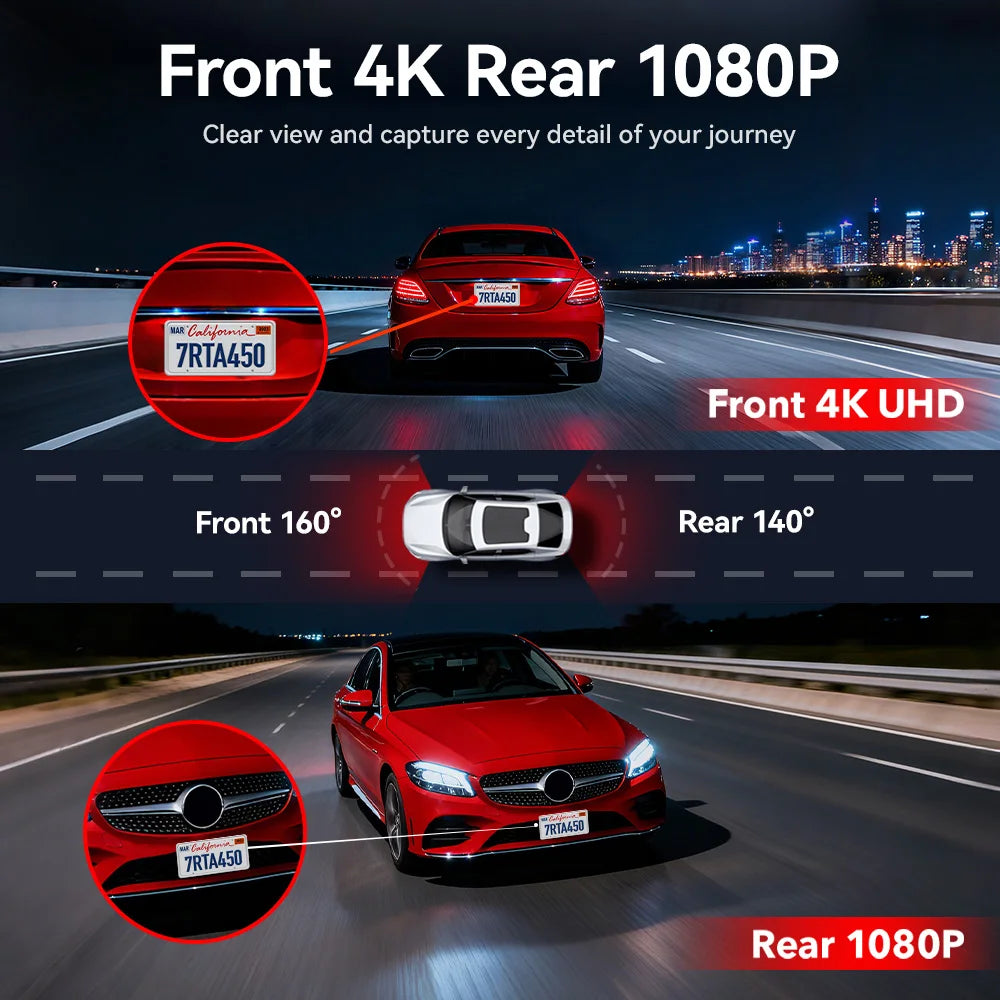 REDTIGER 4K Dash Cam Front Rear GPS WiFi NightVision