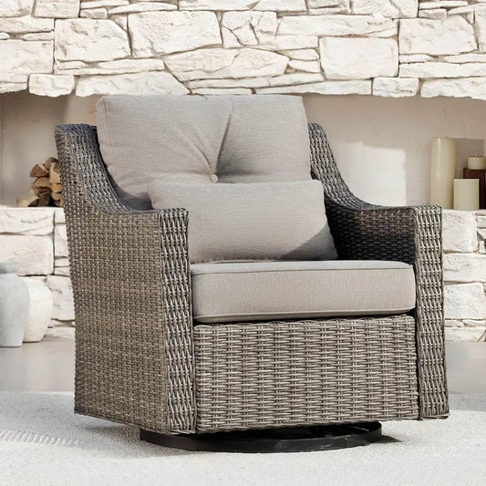 360 Degree Swivel Wicker Rocking Chair With Cushions