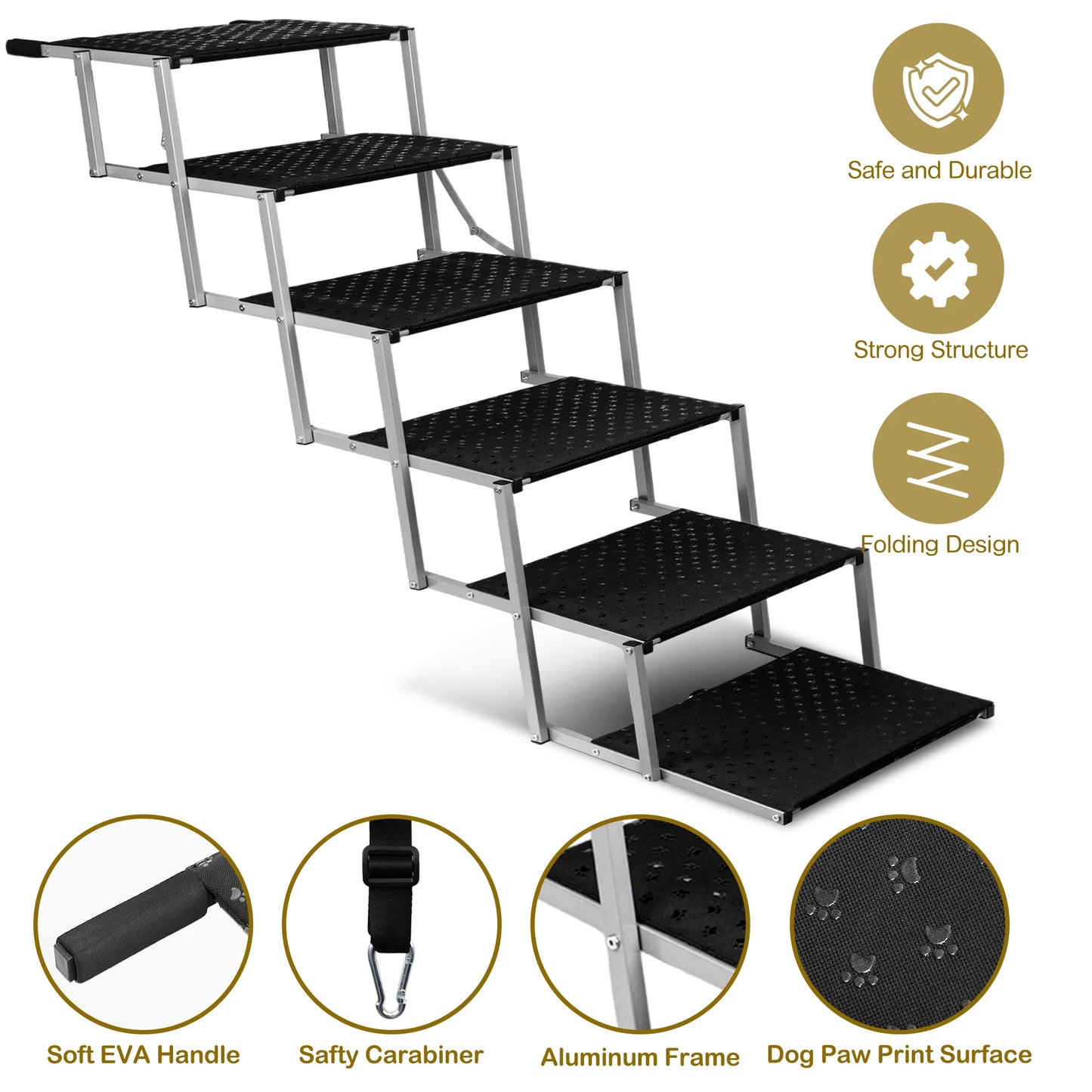 Adjustable Foldable Dog Stairs For Medium And Large Breeds Safe Easy Car Entry For Your Dog