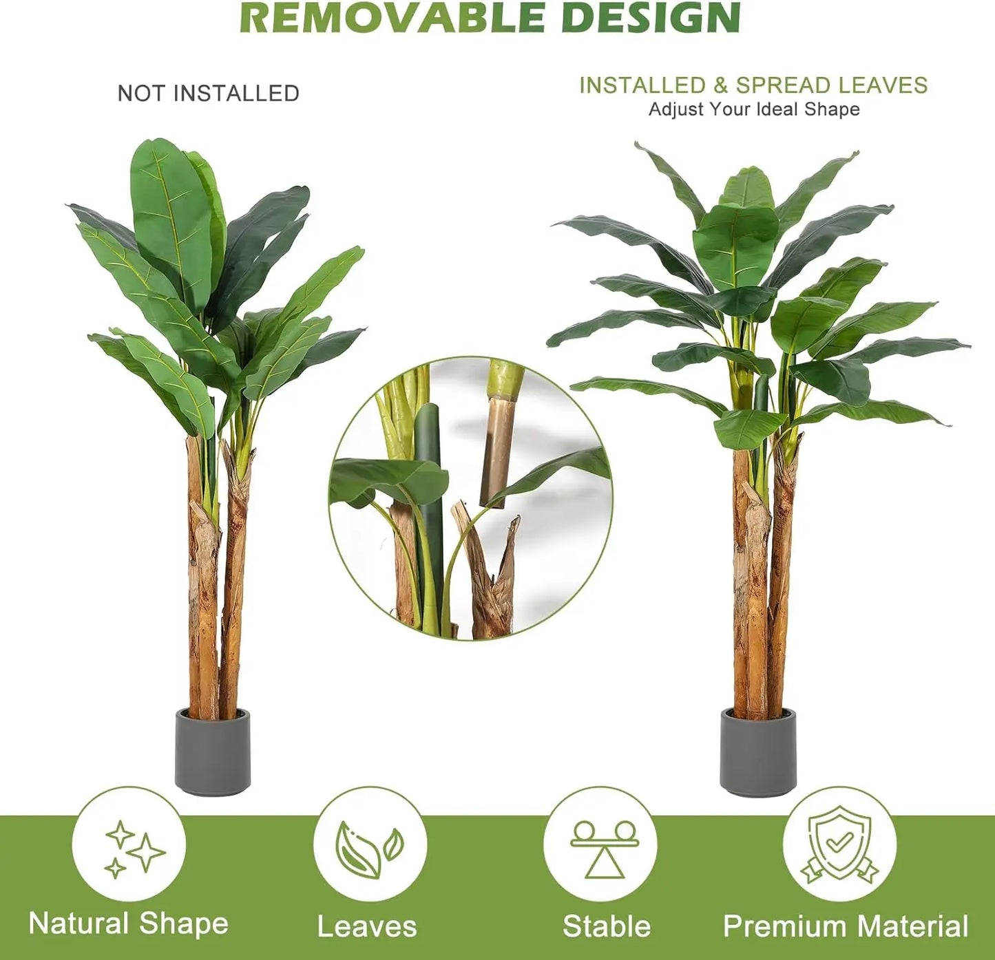 Bring tropical charm into any room with this lifelike artificial banana tree in a grey planter, designed to stay vibrant and easy to care for year after year.