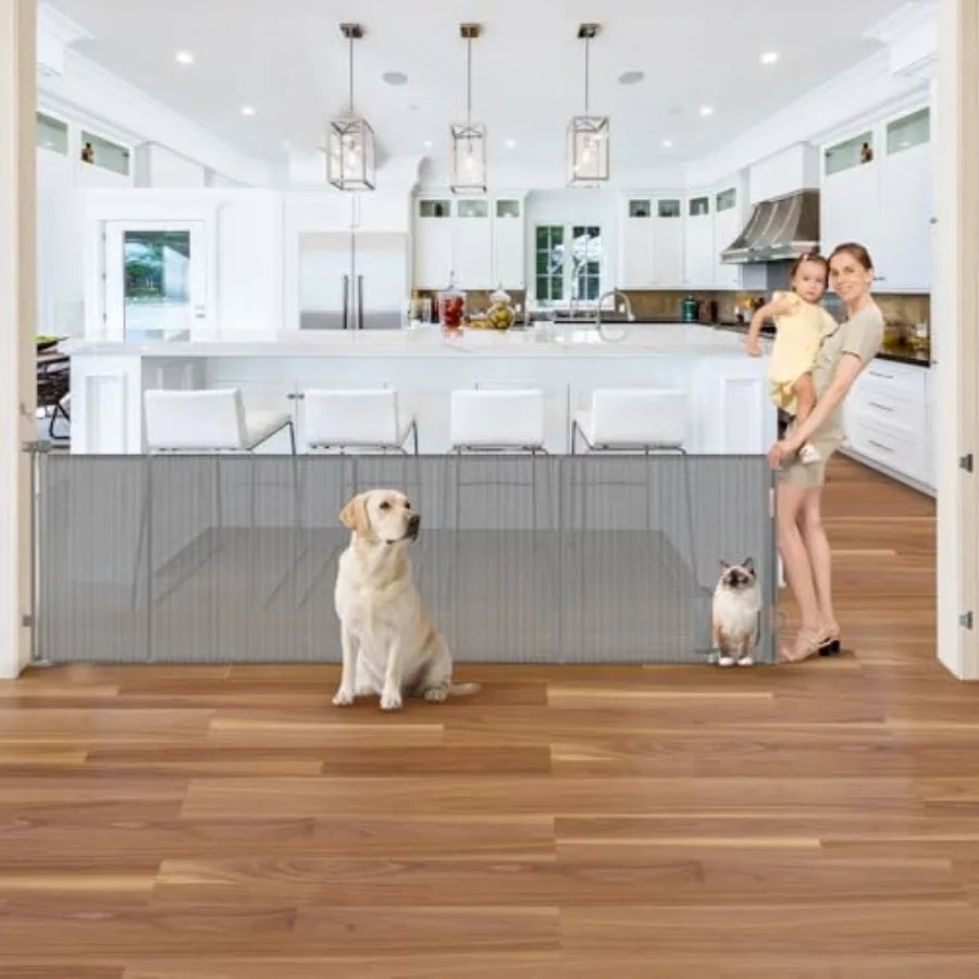Reinforced Retractable Dog Gate With Cat Door For Large Openings