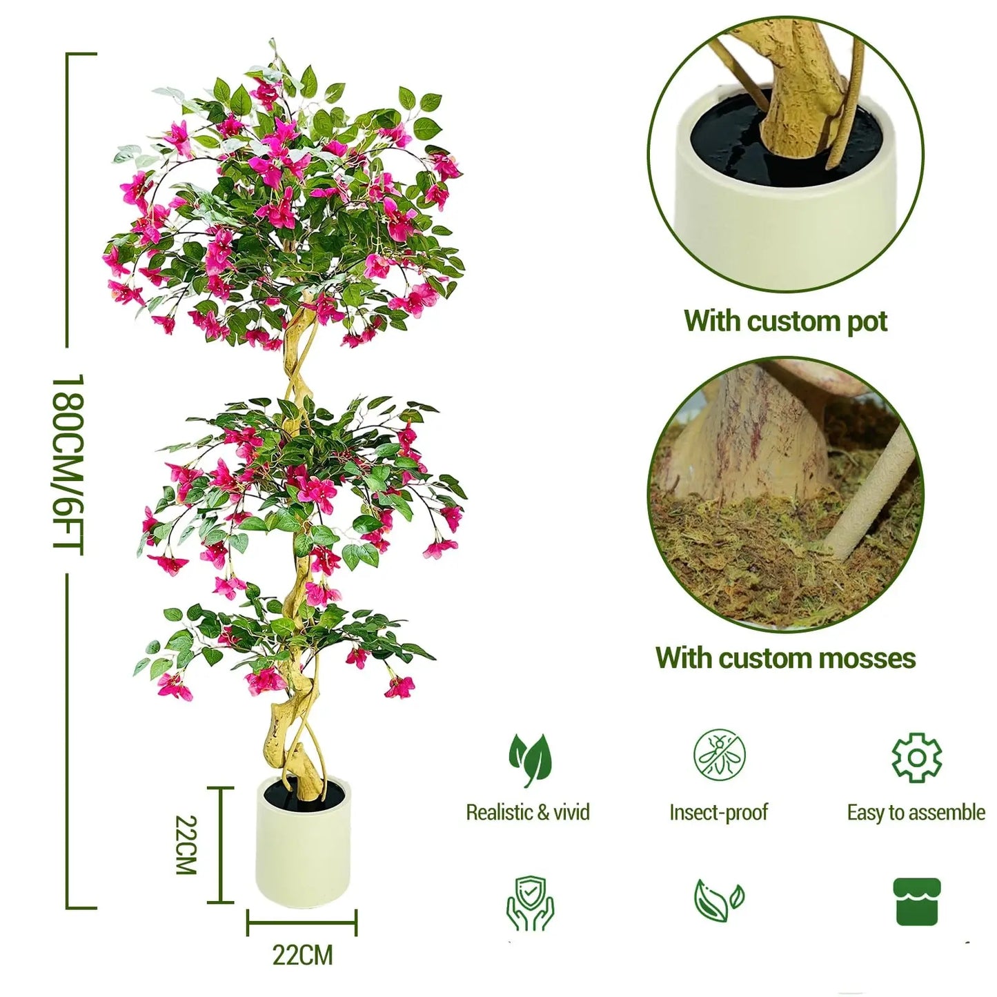 HiMISS Lifelike Bougainvillea Artificial Tree for Indoor Outdoor Decor