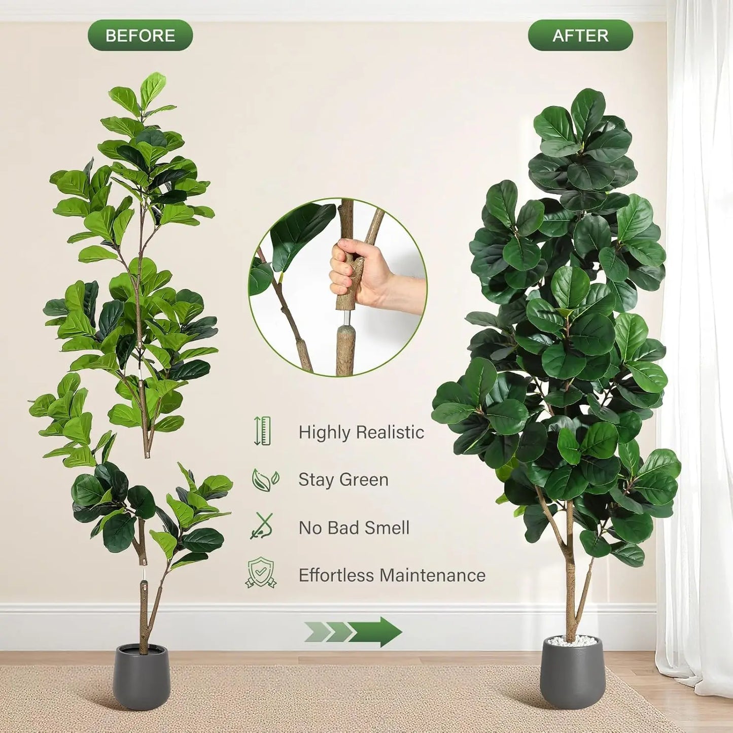 HiMiss Fiddle Leaf Fig Tree Artificial Realistic With Planter Pot