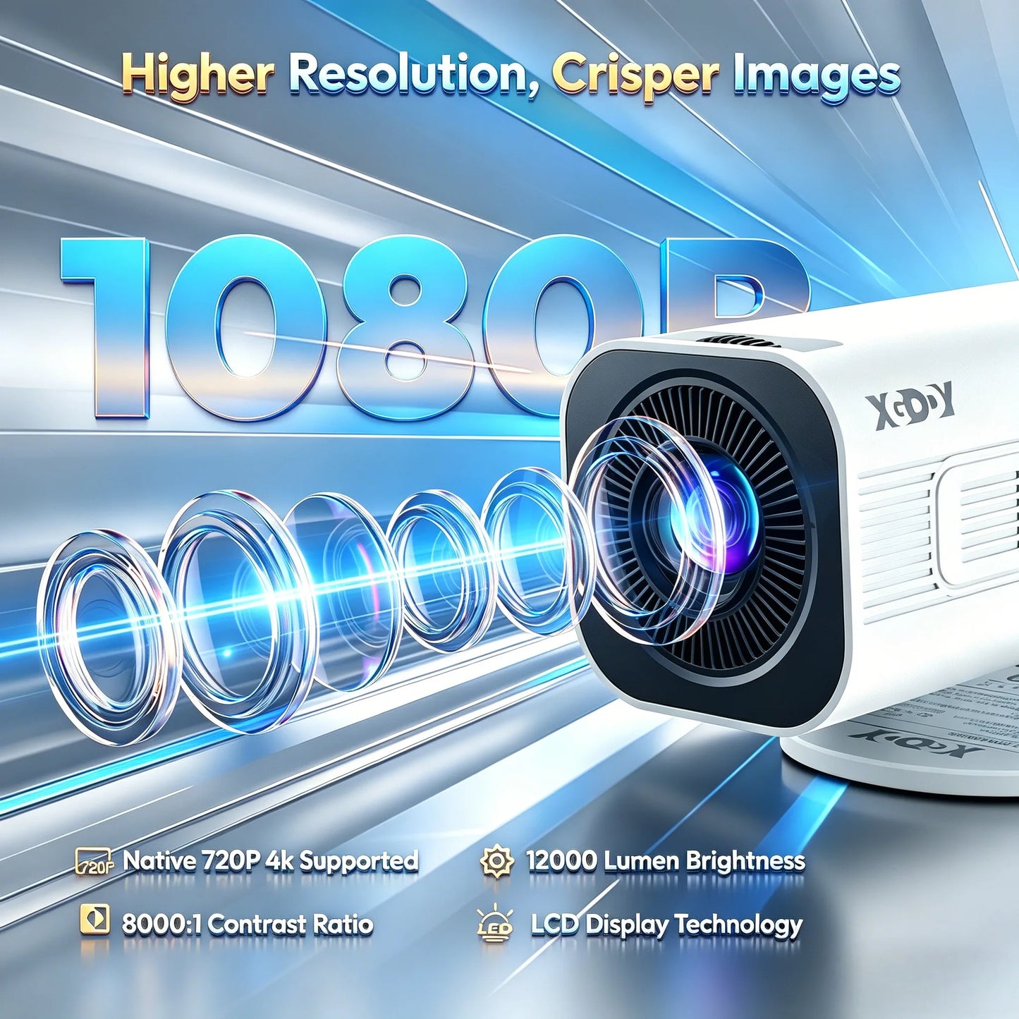 XGODY 4K LED Projector 12000 Lumens Wireless Home Theater Entertainment