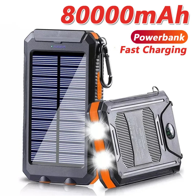 Oloey Solar Power Bank 80000Mah Portable Charger Strong Led Light