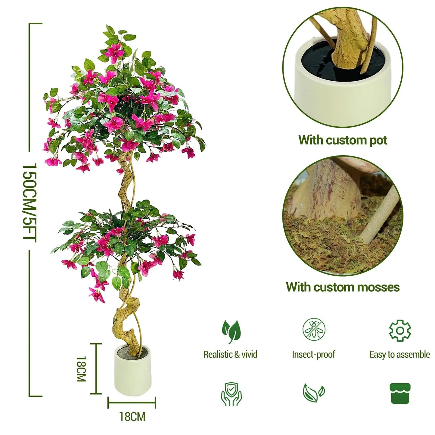 HiMISS Lifelike Bougainvillea Artificial Tree for Indoor Outdoor Decor