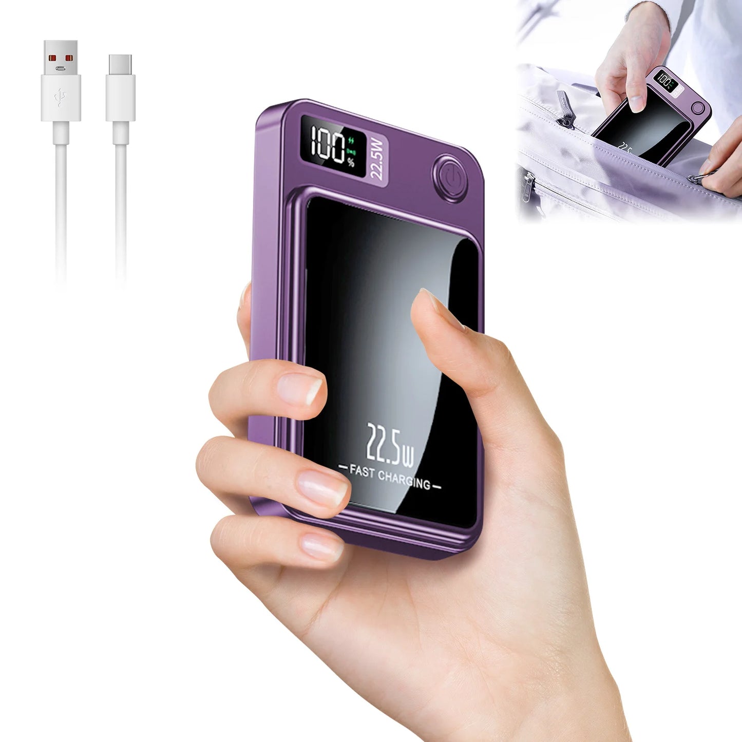Wireless Power Bank 2-In-1 Magnetic 10000mAh Portable Charger 22.5W LED