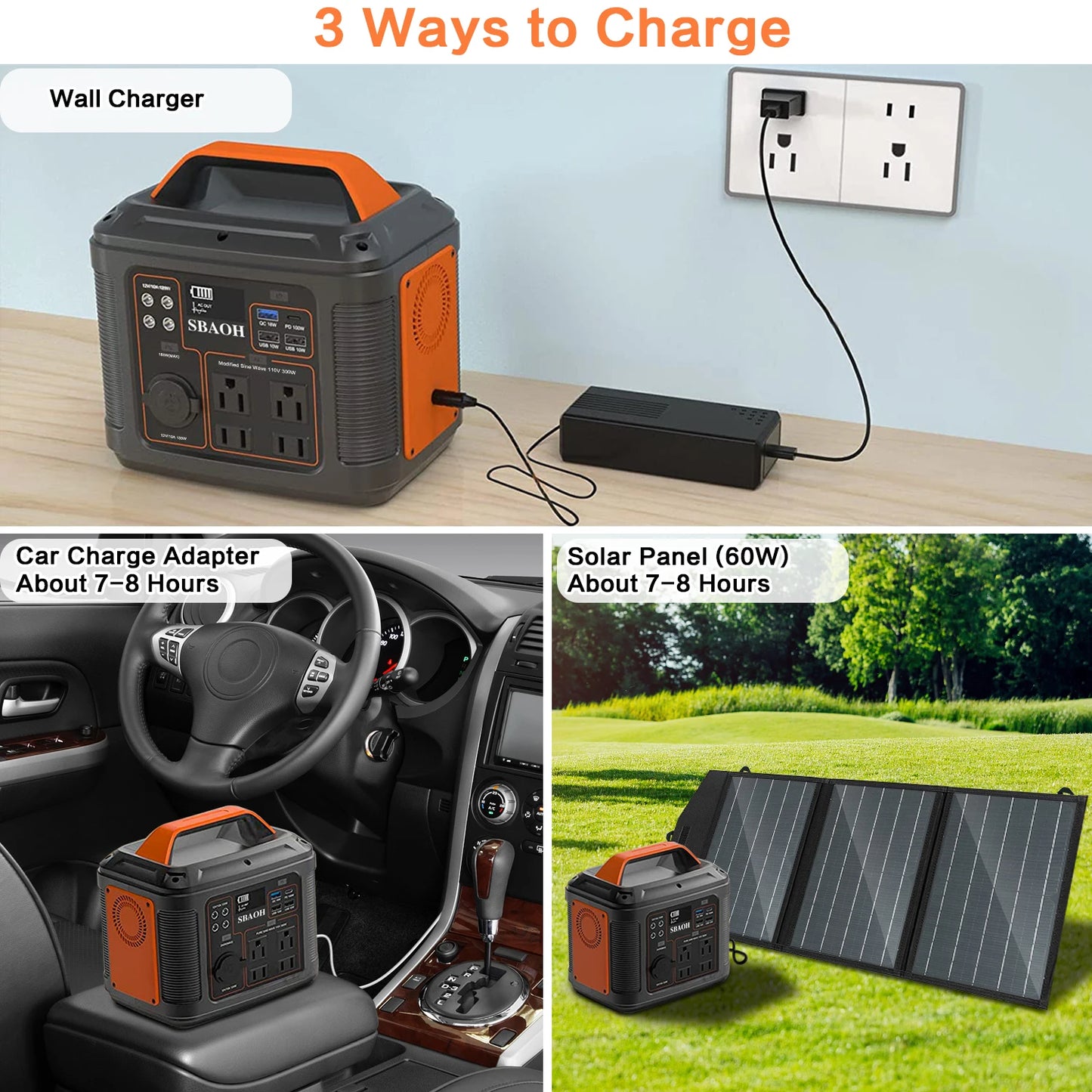 SBAOH Portable Power Station 300W 296Wh Solar Generator Quick Charge