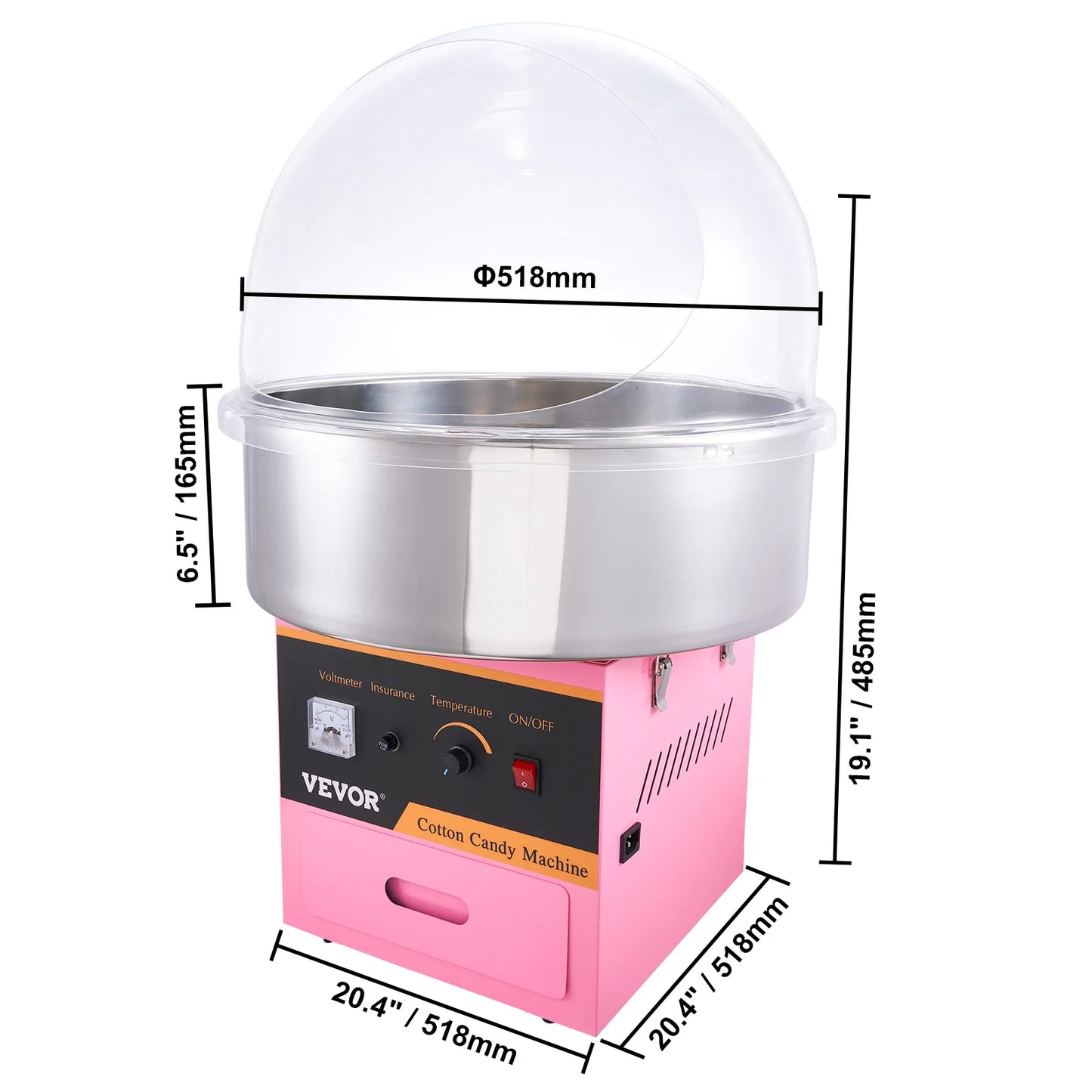 SucceBuy Electric Cotton Candy Machine Commercial Floss Maker Stainless Steel