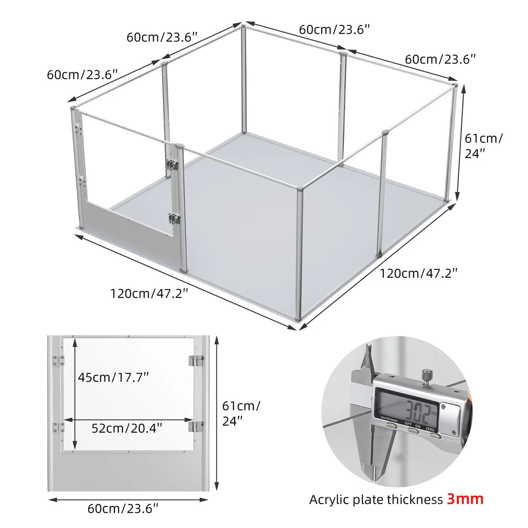 BINGOPAW Clear Acrylic Pet Playpen Whelping Pen With Waterproof Pad