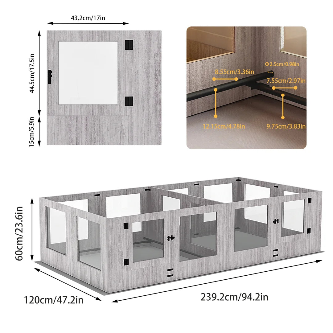 Bingopaw Detachable Tempered Glass Dog Playpen Whelping Box Protective Rails