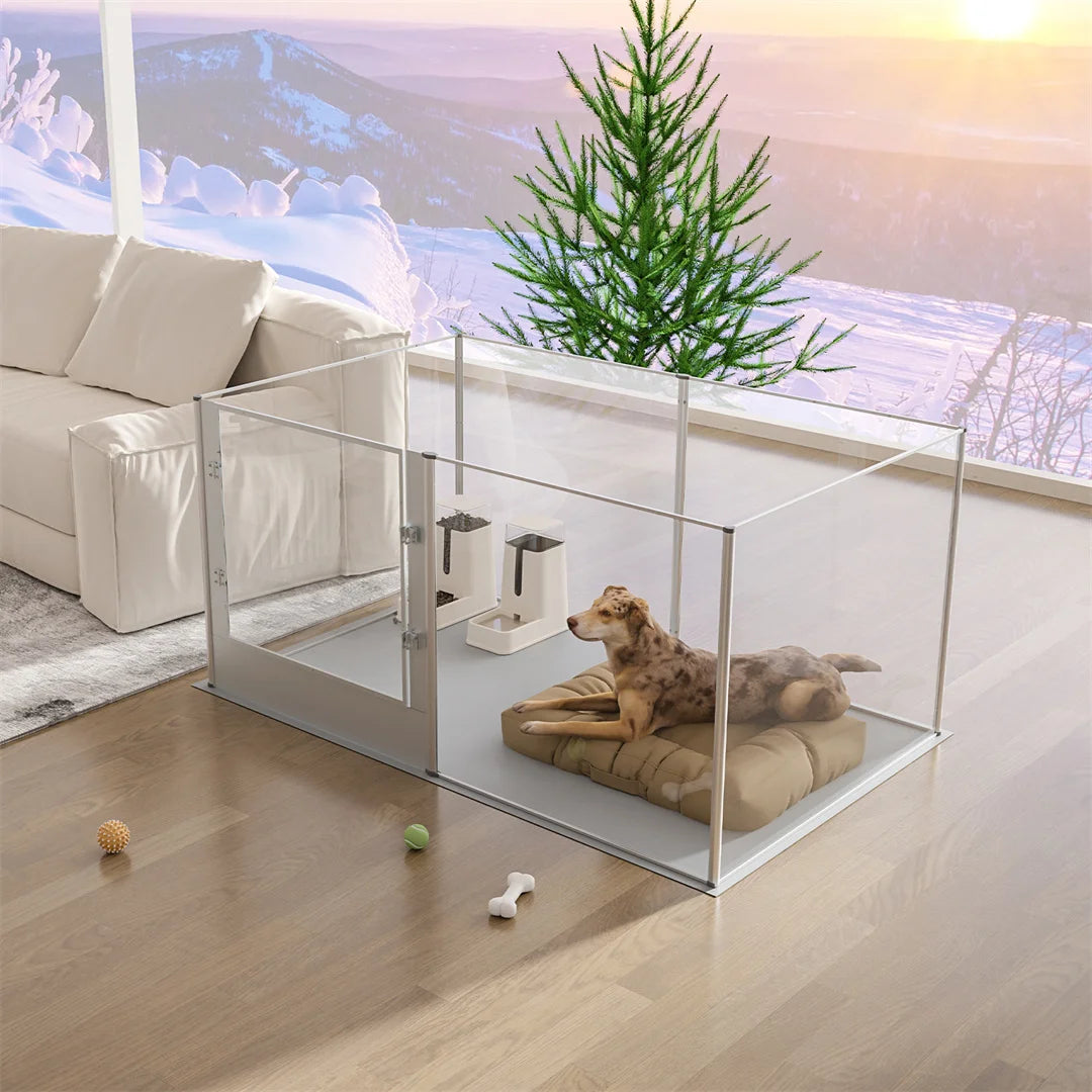 BINGOPAW Clear Acrylic Pet Playpen Whelping Pen With Waterproof Pad
