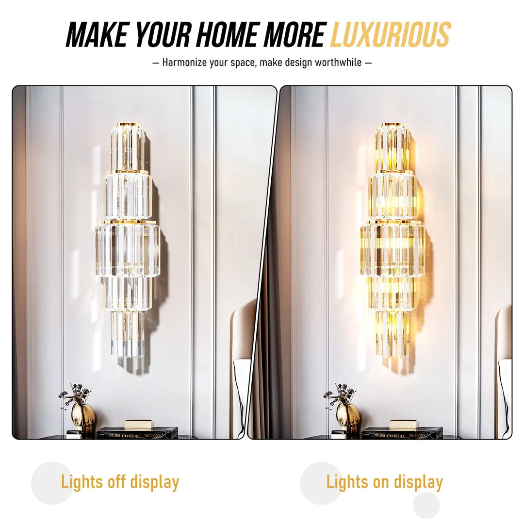 LUVODI Modern Crystal Wall Lamp 3 Layer Sconce Light E14