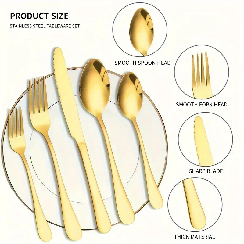 Luxury Golden Flatware Set 30 60 Piece Stainless Steel Cutlery
