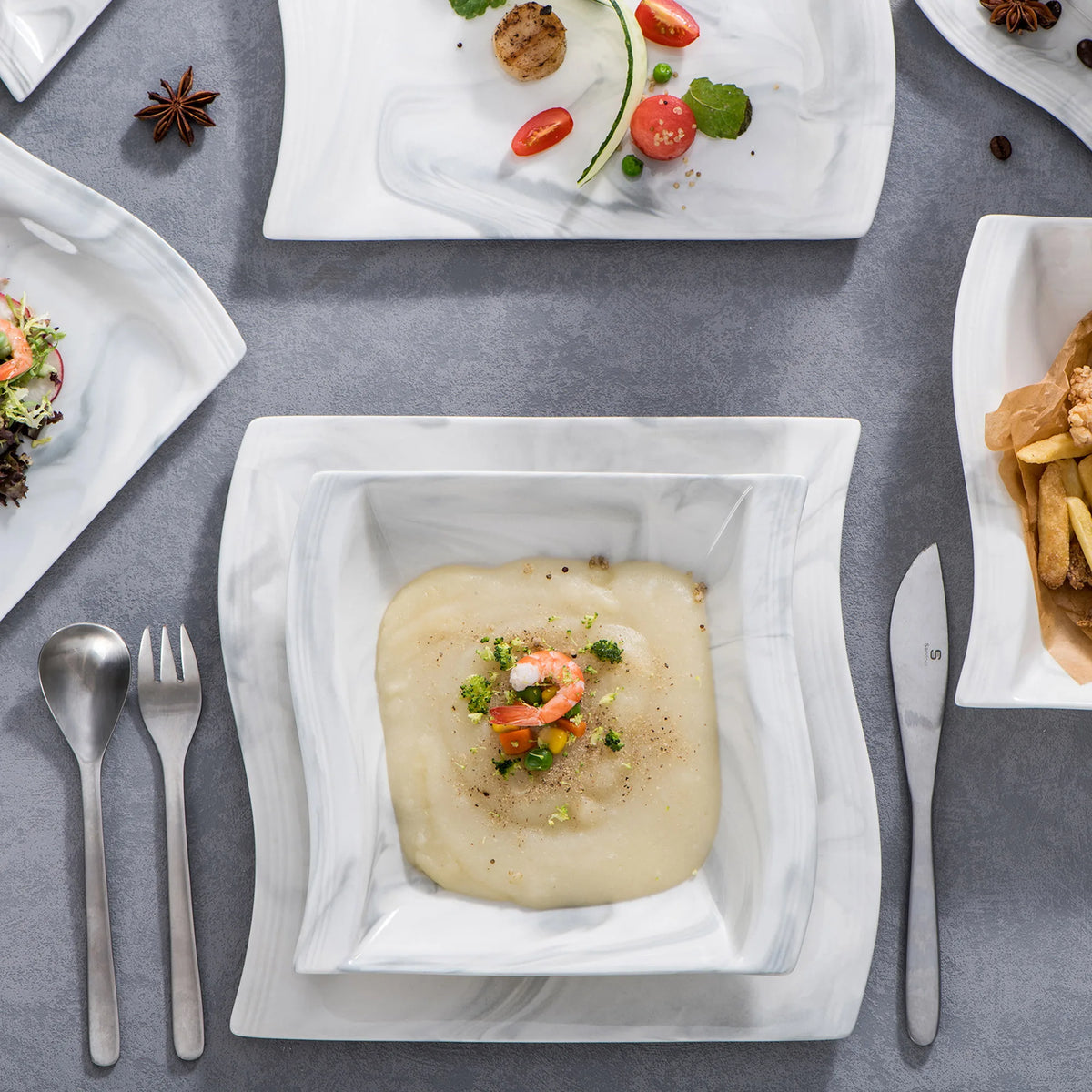 Malacasa Luxury Marble Finish Porcelain Dinnerware Set