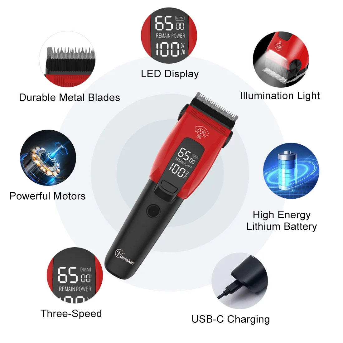 HATTEKER Electric Pet Hair Clipper Dogs And Cats Grooming Rechargeable