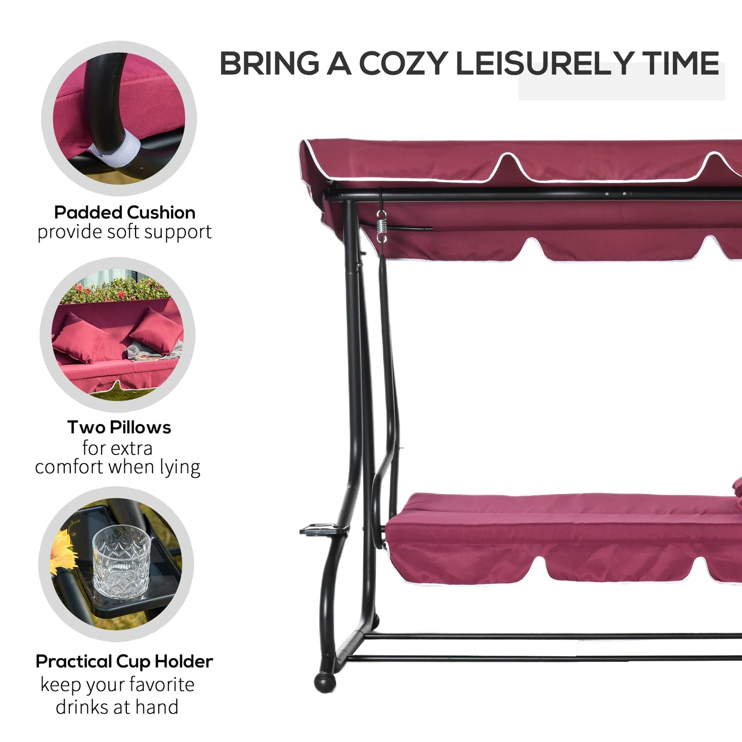 Outdoor 3 Person Patio Porch Swing Hammock Bench Adjustable Canopy