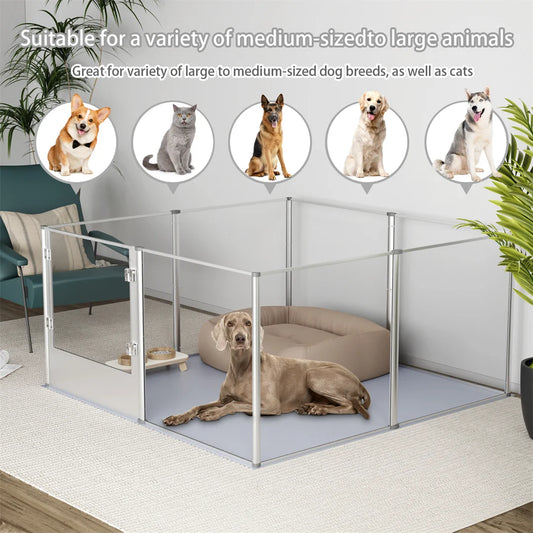 BINGOPAW Clear Acrylic Pet Playpen Whelping Pen With Waterproof Pad