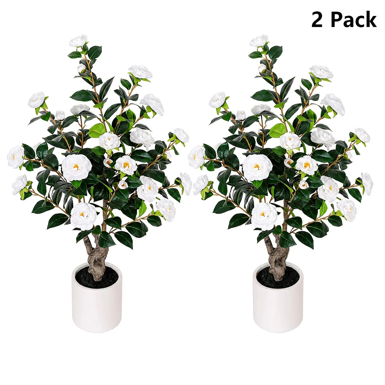 Two Pack Artificial Camellia Tree With Planter For Indoor Outdoor