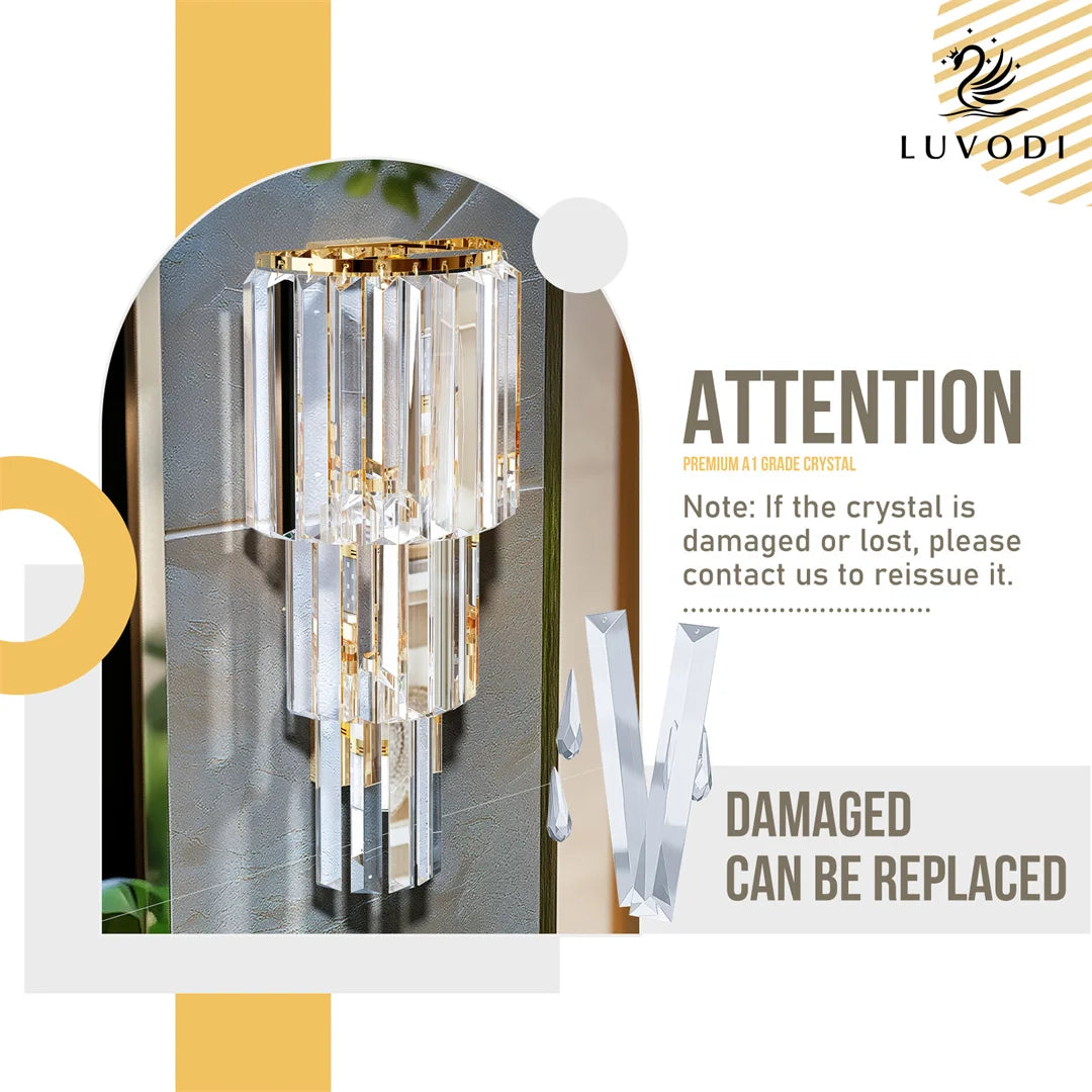 LUVODI Modern Crystal Wall Lamp 3 Layer Sconce Light E14