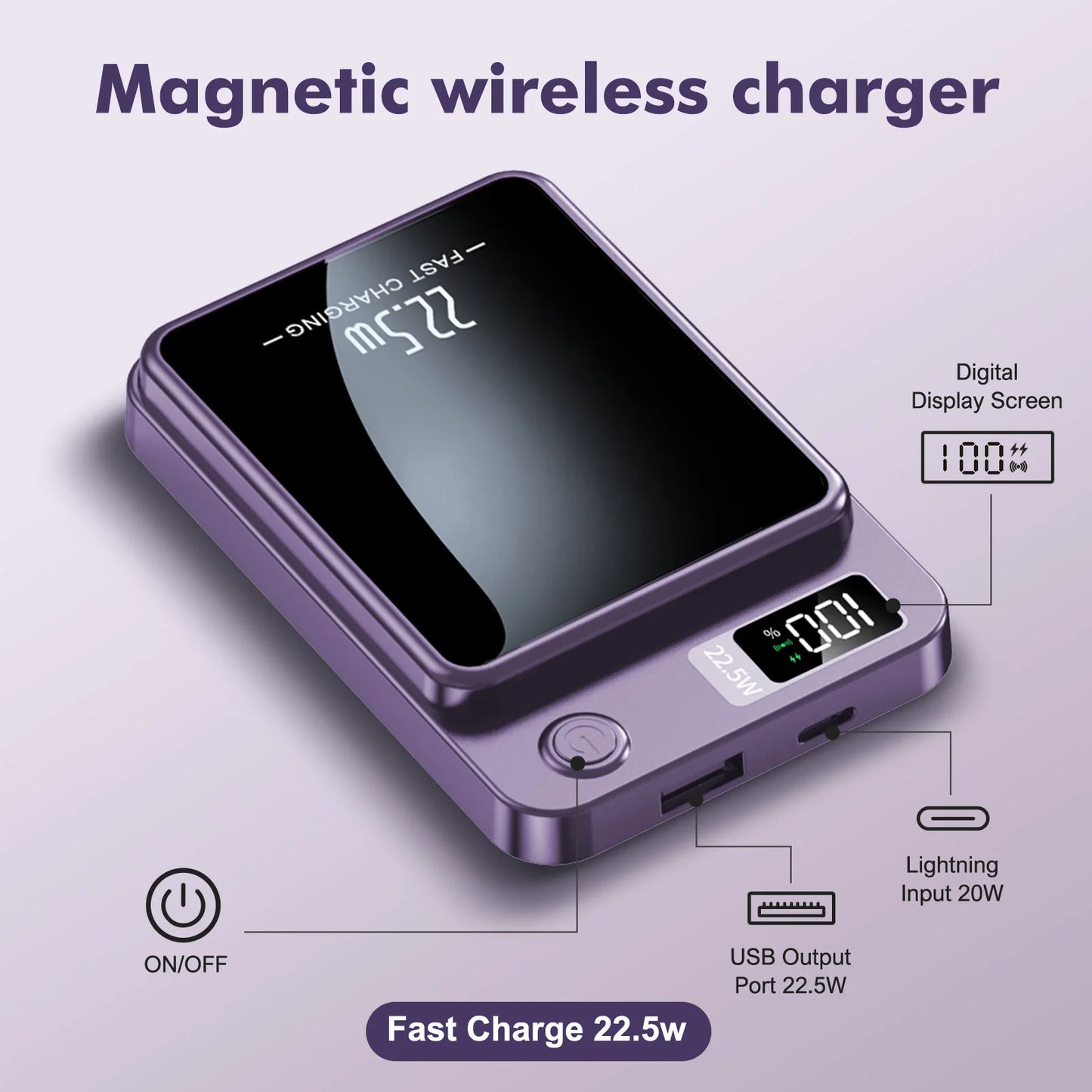 Wireless Magnetic Power Bank 22.5W Charging 10000mAh Led Display Portable