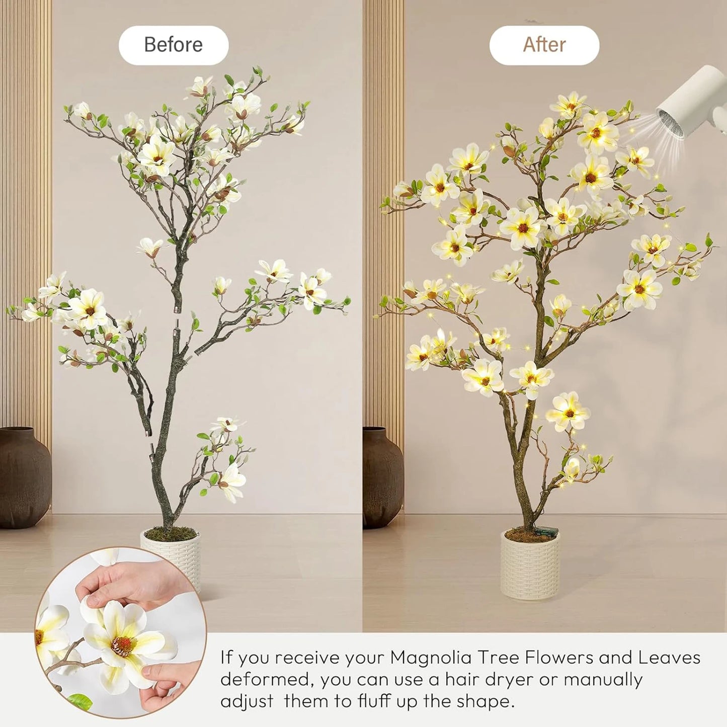 Artificial Magnolia Plant With LED Lights Outdoor Decor
