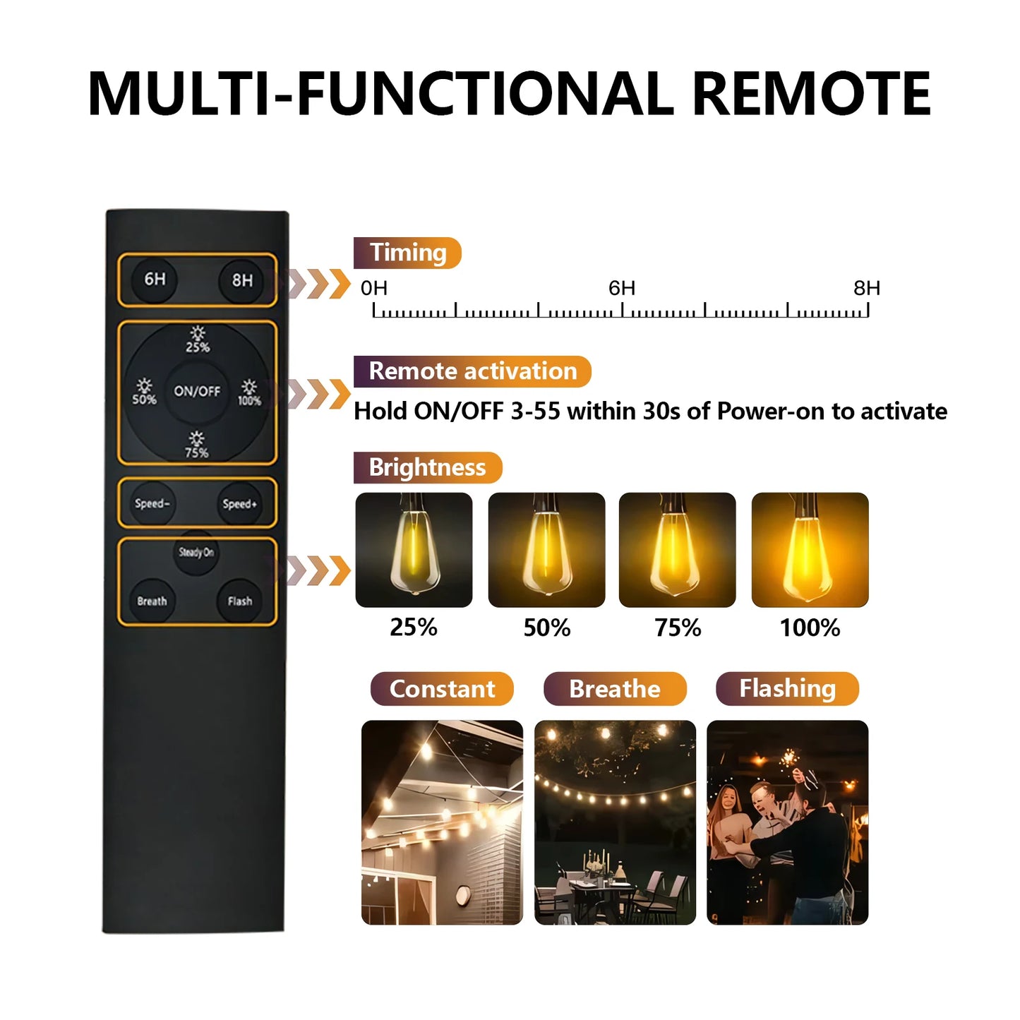 ST38 Solar String Lights Remote Waterproof Outdoor