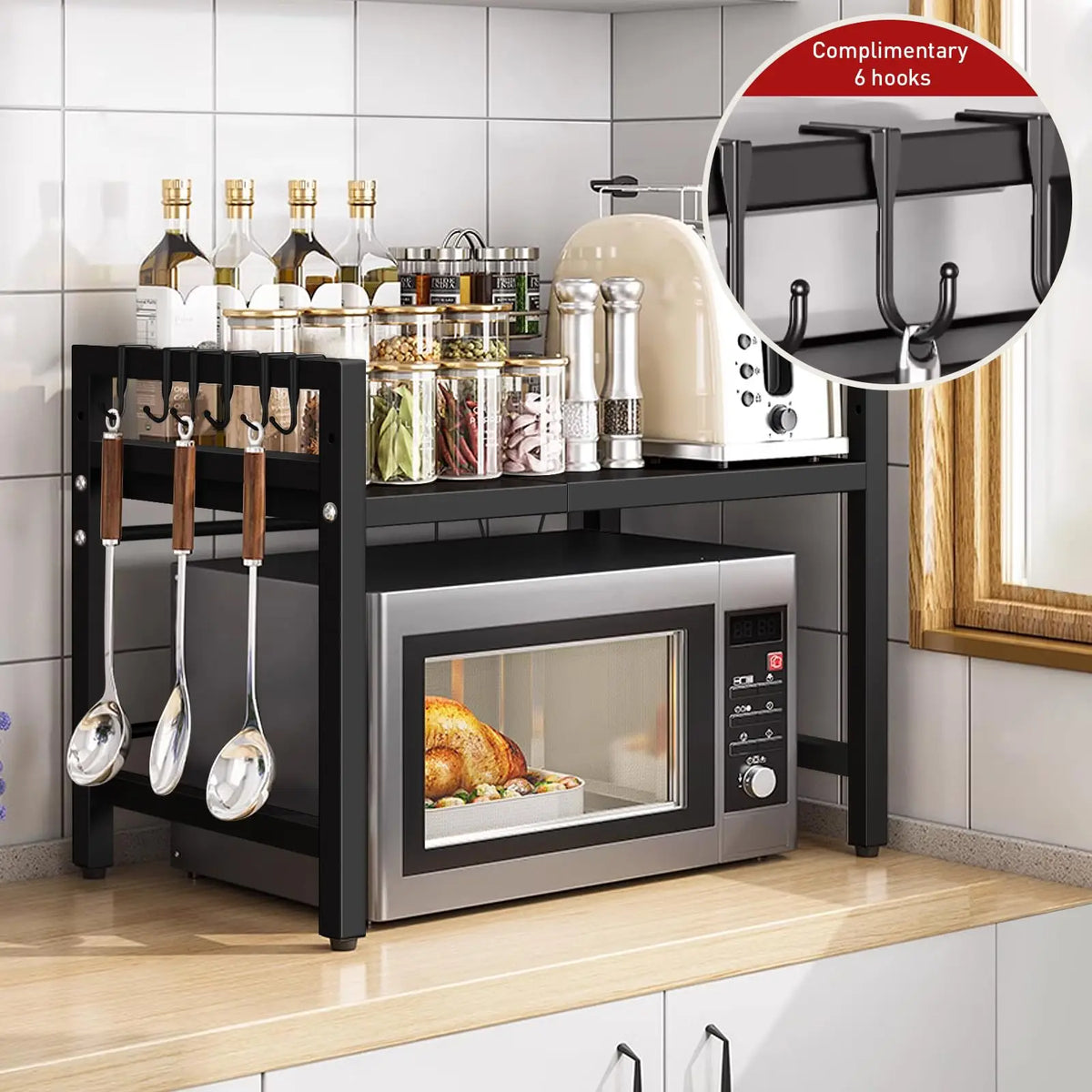 Expandable Microwave Countertop Shelf Organizer For Kitchen Tableware Storage