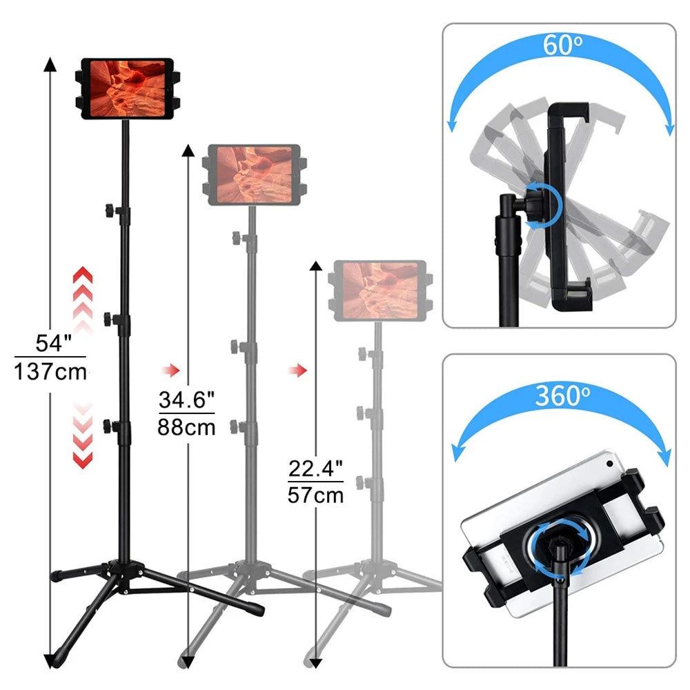 Unho Retractable Adjustable iPad Floor Stand Tripod 360 Degree Rotation