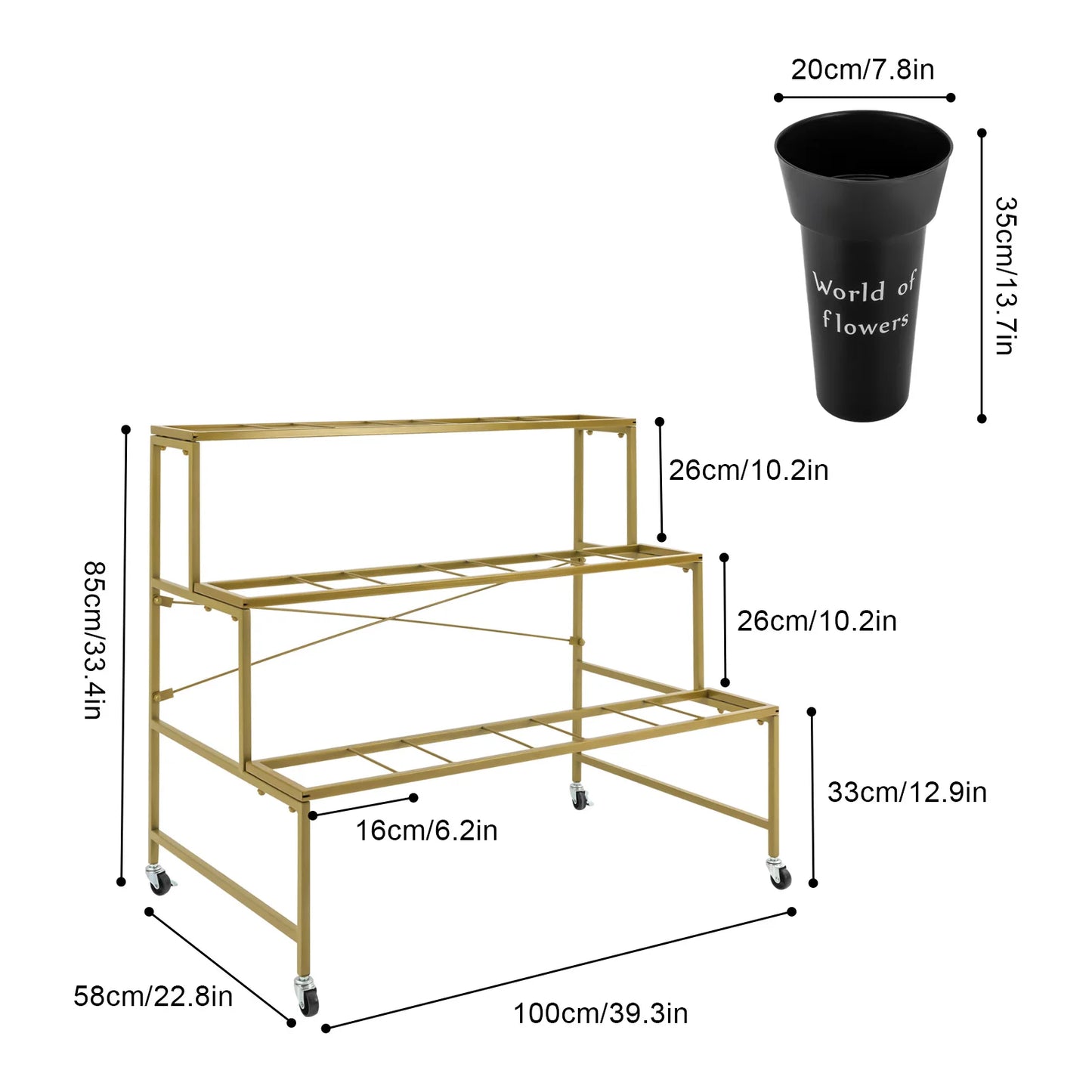 Three Tier Rolling Plant Stand With 12 Pots On Wheels Metal Garden Shelf For Balcony Patio
