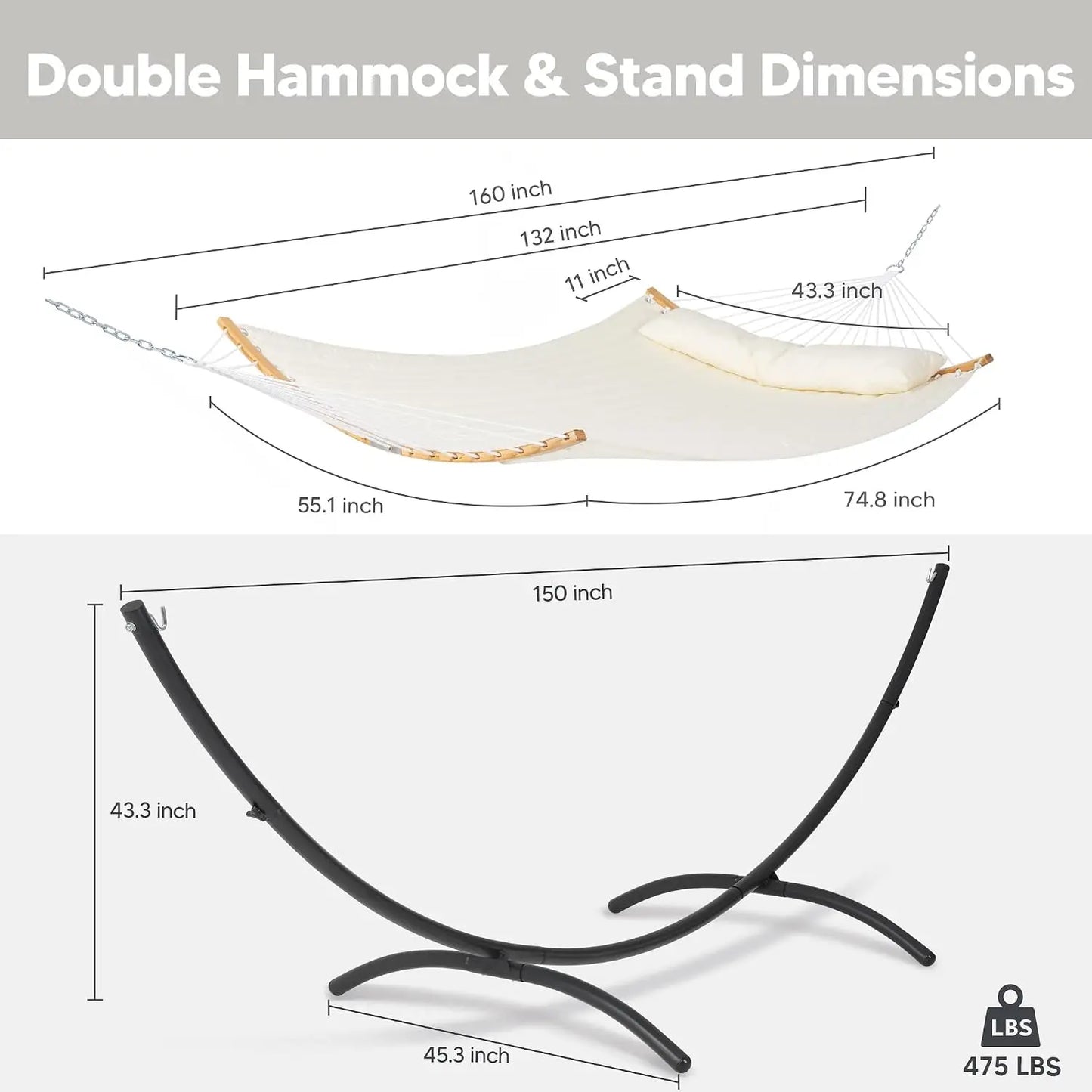 Outdoor Double Hammock With Stand Freestanding Frame 475 Lbs Capacity