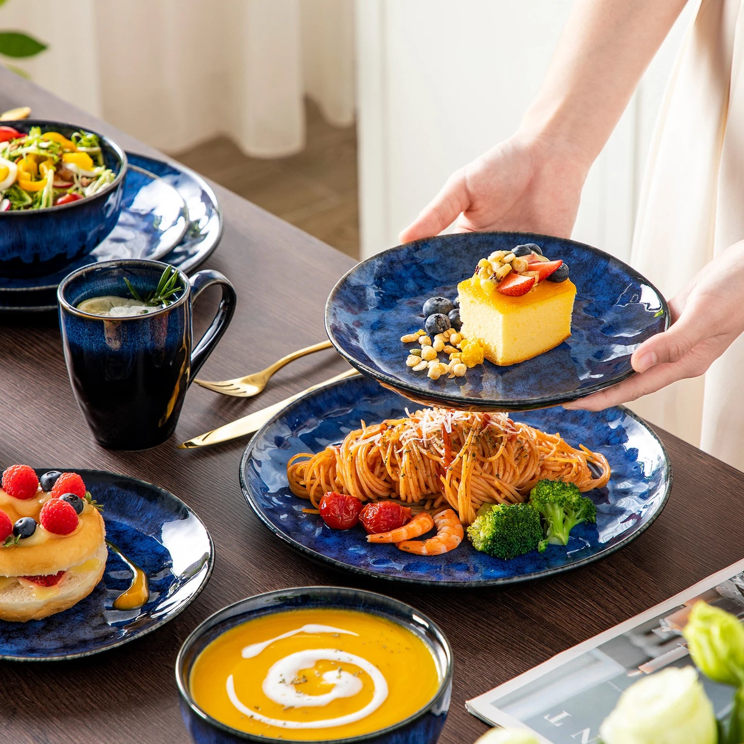 MALACASA Starry Blue Dinner Set 16 32 48 Pieces Collection